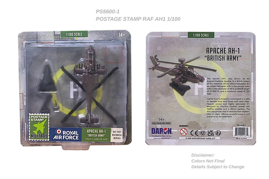 Postage Stamp Military RAF Apache AH-1 Helicopter 1/100 Aircraft Scale Model