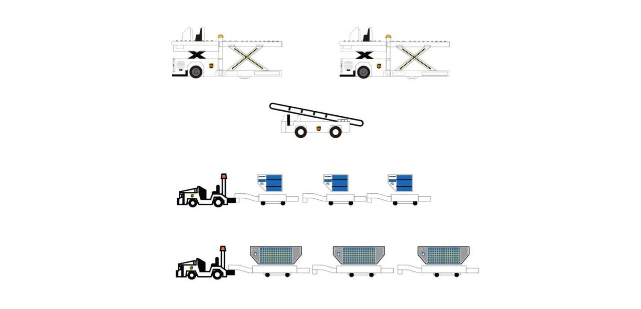 UPS GSE Cargo Loaders, Tows, Dollies and Container set UNLD-CG-4050 1/400