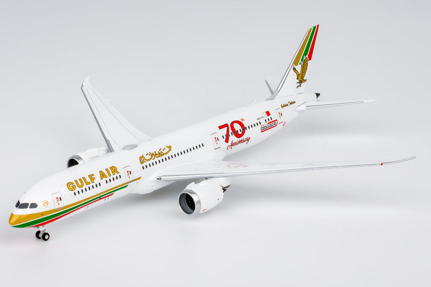 NG Models Gulf Air Boeing 787-9 Dreamliner A9C-FG (1976 retro cs, "70 Years" sticker) 1/400 Aircraft Scale Model