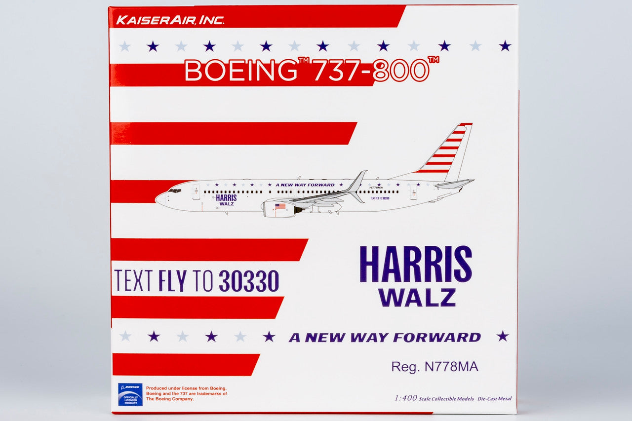NG Models KaiserAir "Harris/Walz Campaign Plane; with scimitar winglets" Boeing 737-800/w N778MA 1/400 Scale