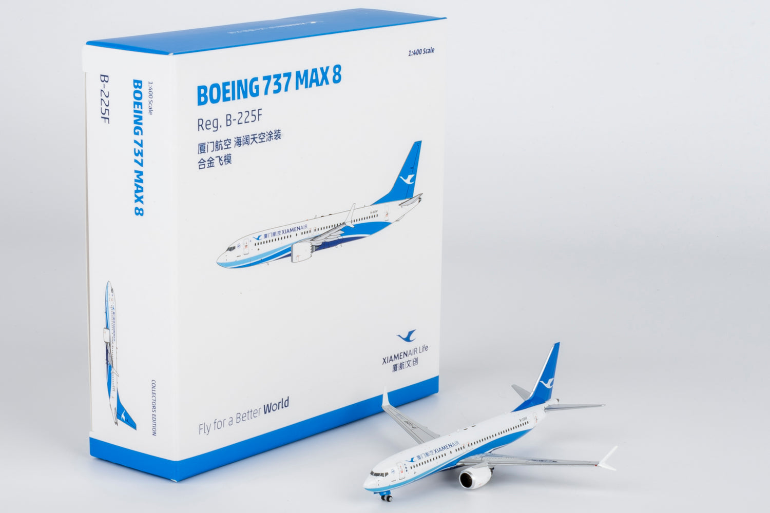 NG Models Xiamen Airlines (Xiamen Airlines' first Boeing aircraft delivered from China (Zhoushan)) Boeing 737 MAX 8 B-225F 1/400 Aircraft Scale Model