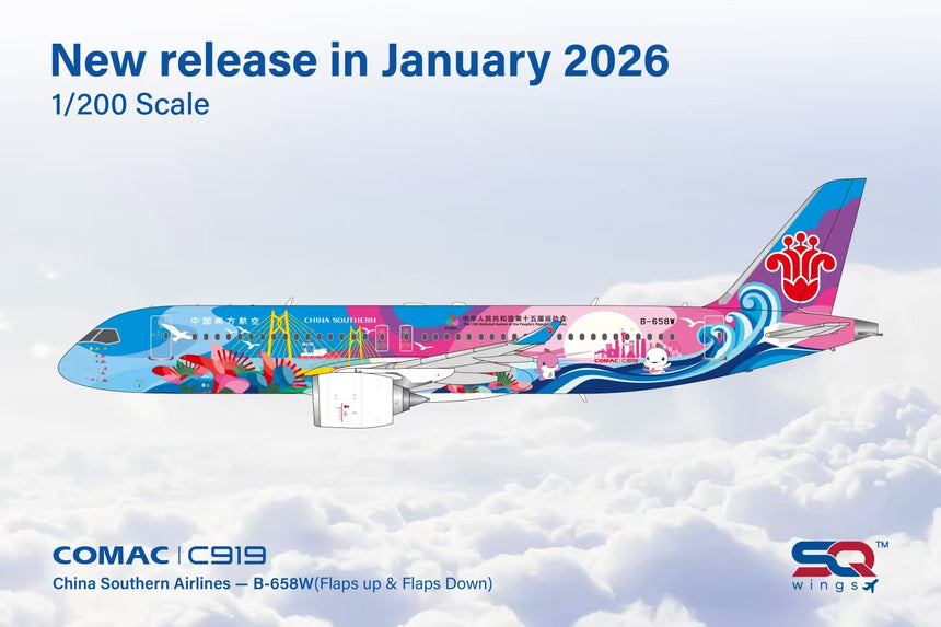 SQ Wings China Southern Airlines 15th National Games – Vibrant Bay Area COMAC C919 B-658W 1/200 Aircraft Scale Model