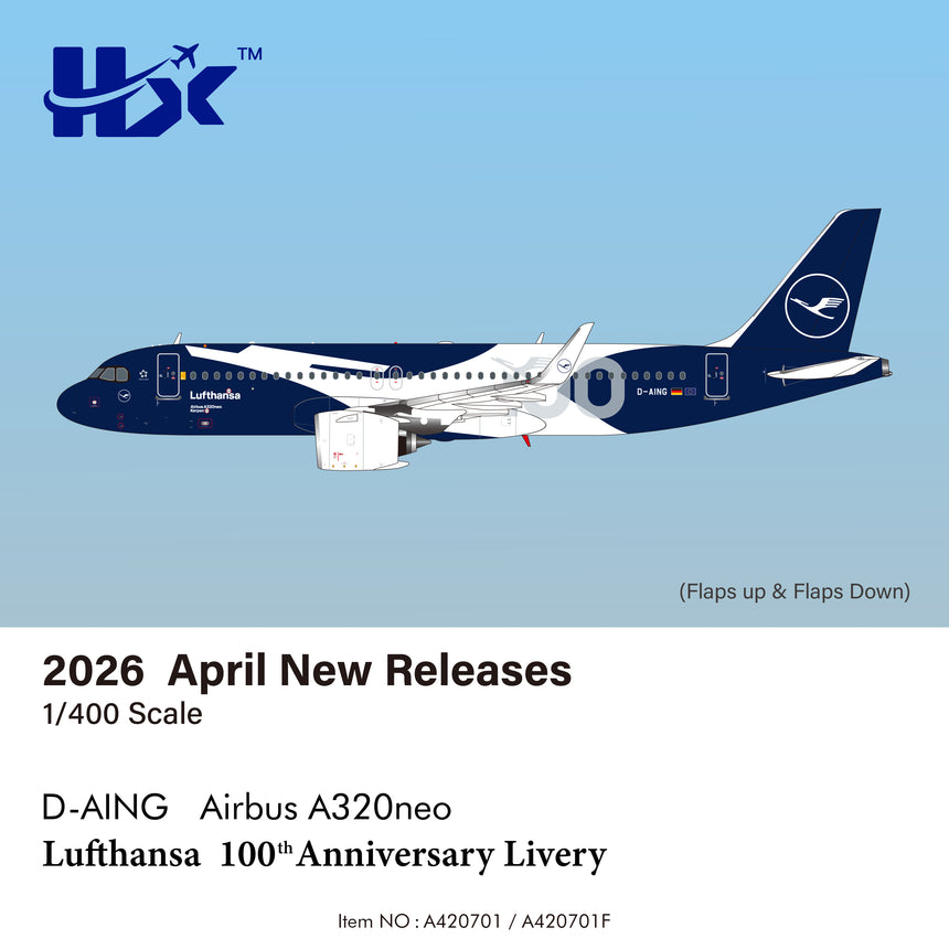HX Models Lufthansa Airbus A320NEO "Flaps Down" "100 Years" D-AING 1/400 Aircraft Scale Model