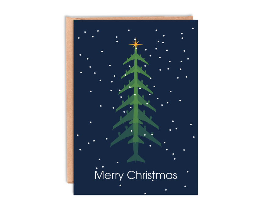 Boeing 747 Aircraft Tree Christmas Card With Envelope