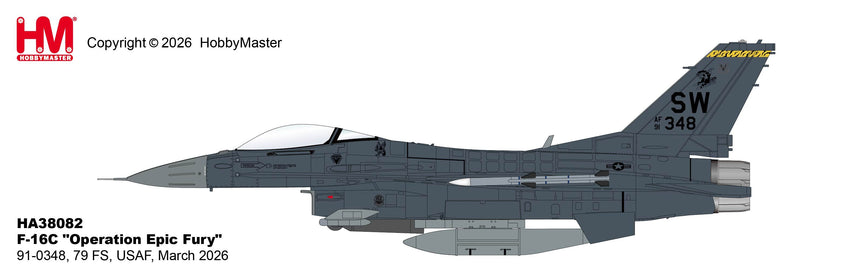 Hobby Master F-16C "Operation Epic Fury" 91-0348, 79 FS, USAF, March 2026 1/72 Aircraft Scale Model