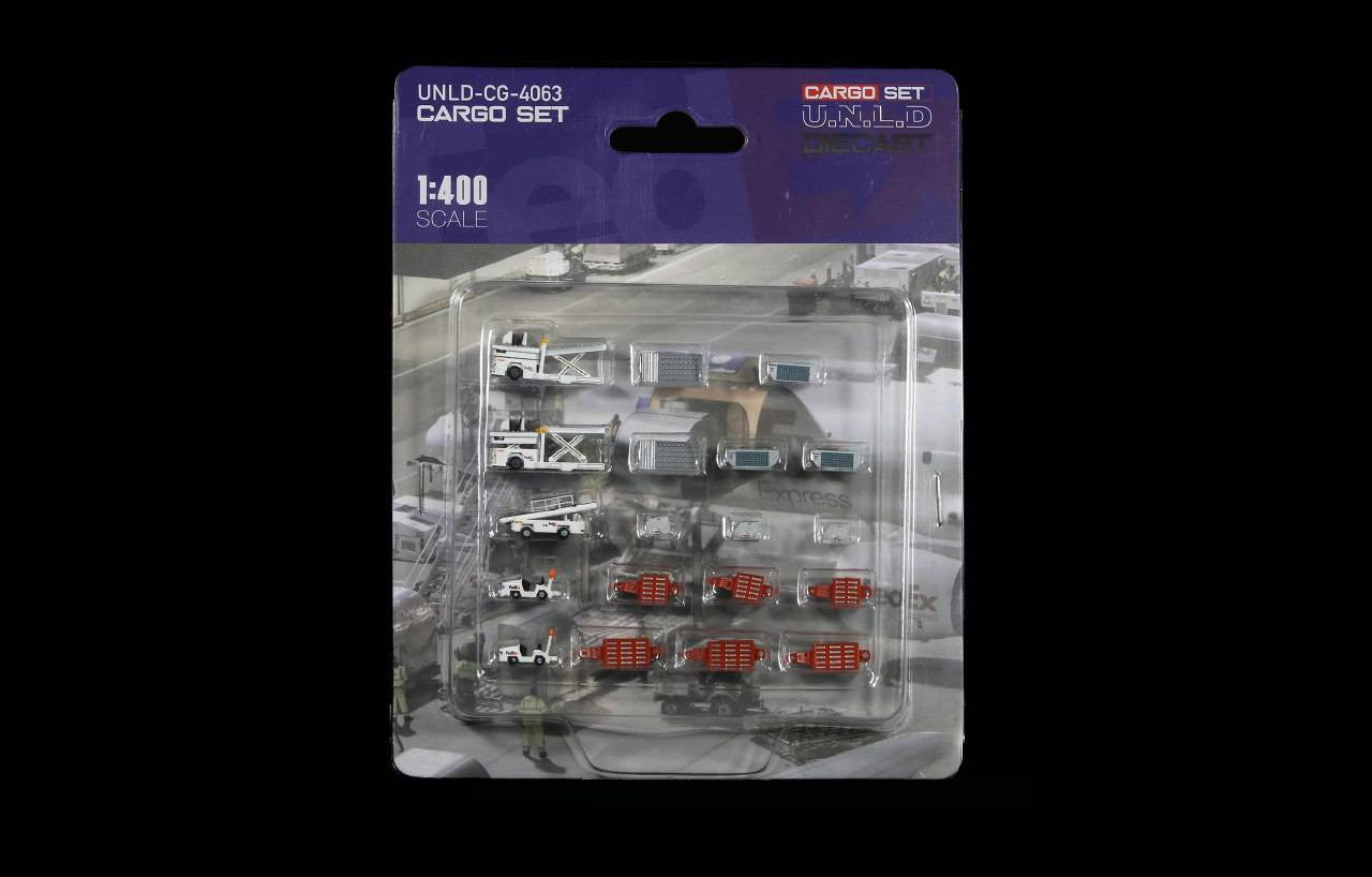 FedEx GSE Cargo Loaders, Tows, Dollies and Container set UNLD-CG-4063 1/400