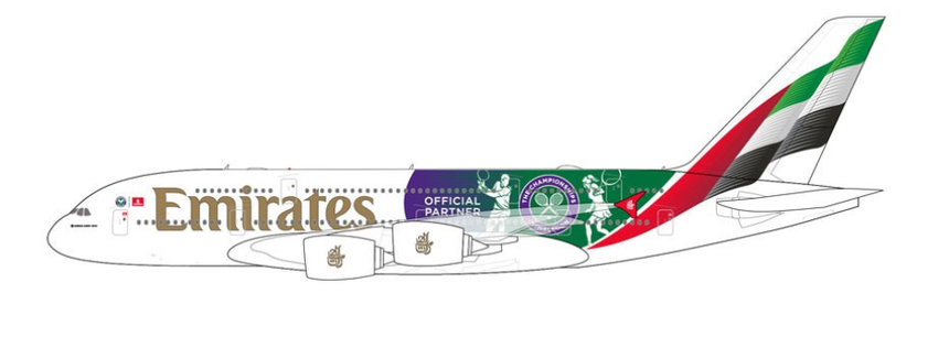 GeminiJets Emirates Airbus A380-800 A6-EOE "Wimbledon" Livery 1/400 Aircraft Scale Model