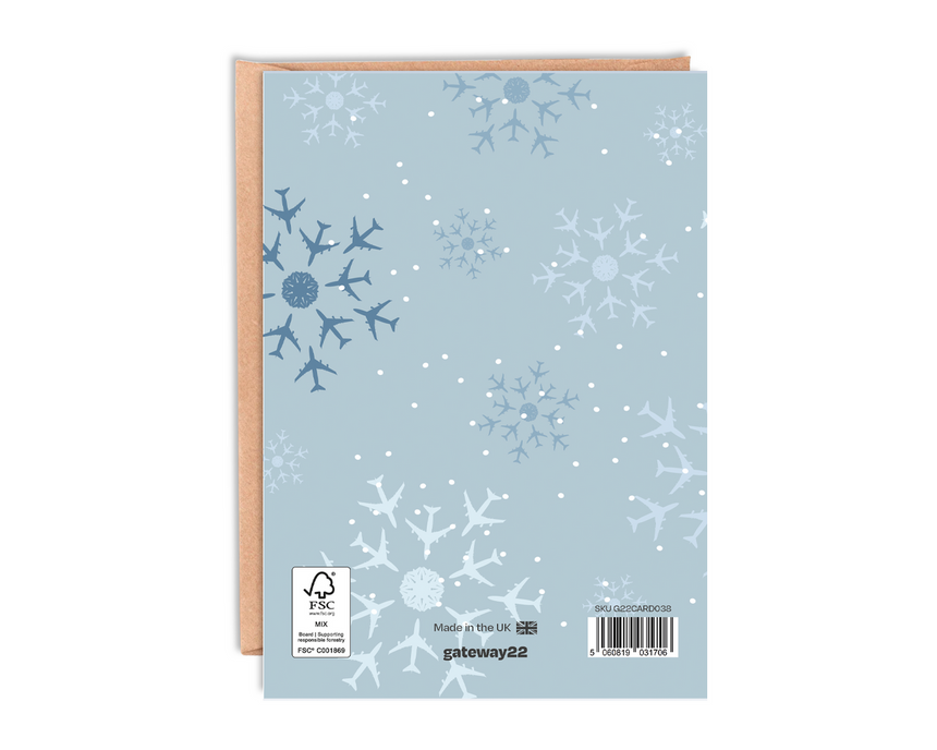 Airplane Snowflakes Christmas Card With Envelope
