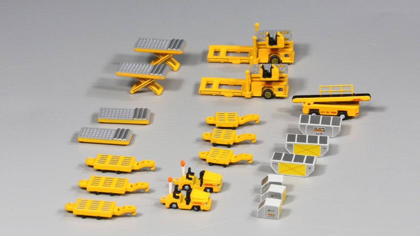 DHL GSE Cargo Loaders, Tows, Dollies and Container set UNLD-CG-4064 1/400