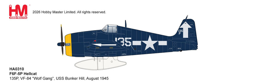 Hobby Master F6F-5P Hellcat 135P, VF-84 "Wolf Gang", USS Bunker Hill, August 1945 1/32 Aircraft Scale Model