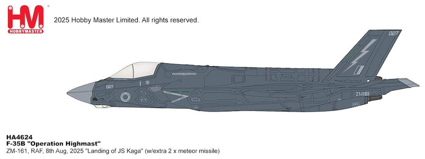 Hobby Master F-35B "Operation Highmast" ZM-161, UK Lihgtning Force, 8th Aug, 2025 "Landing of JS Kaga" First Landing of UK warplane on a Japanese Carrier (w/extra 2 x meteor inside weapon bay) CORE RANGE 1/72 Aircraft Scale Model