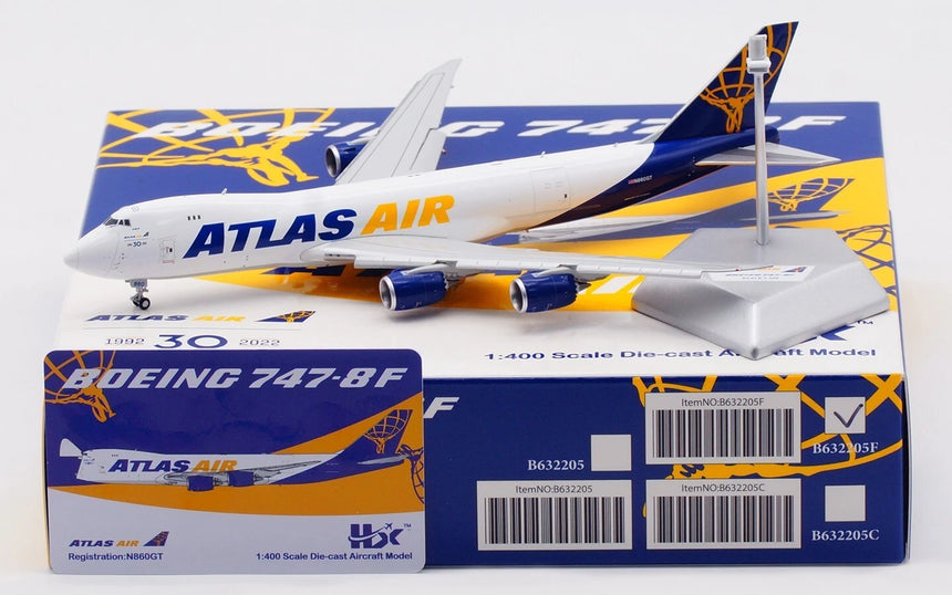 HX Models Atlas Air Boeing B747-8F N860GT Flaps-Down Version 1/400 Scale