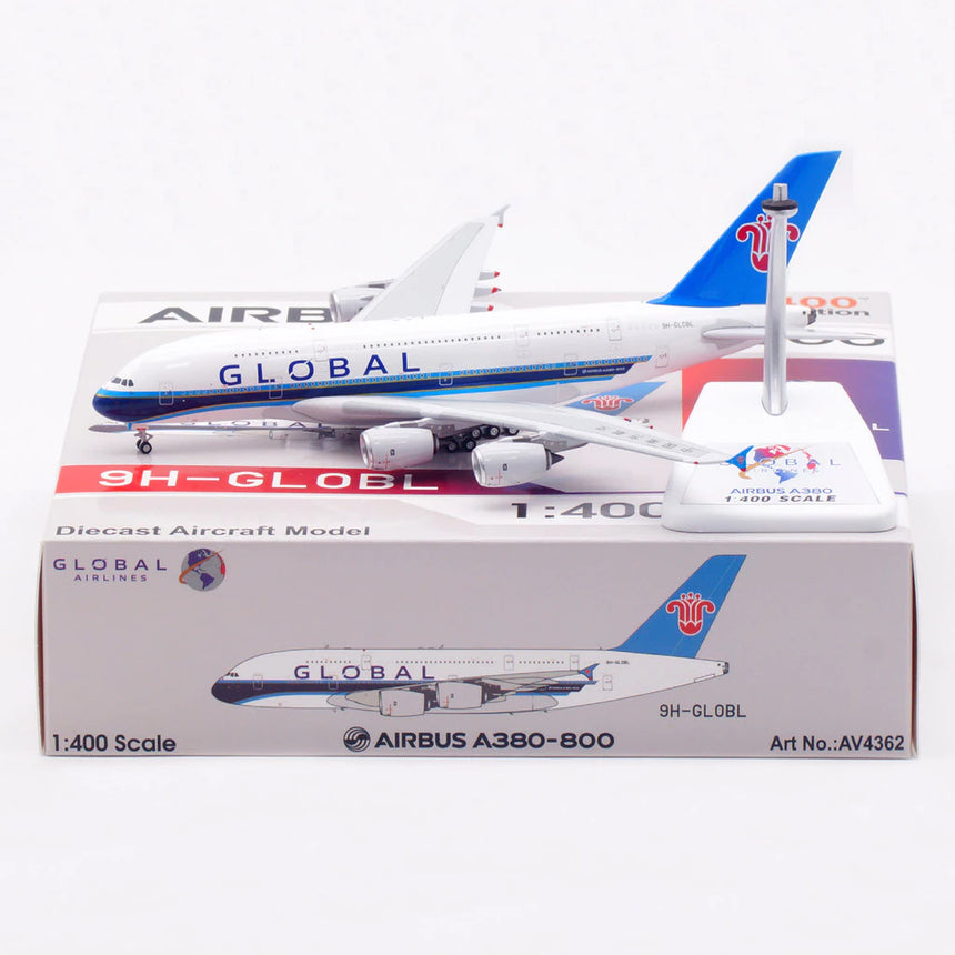Aviation400 Global Airlines Airbus A380-841 9H-GLOBL (with metal stand and detachable gear) 1/400 Aircraft Scale Model