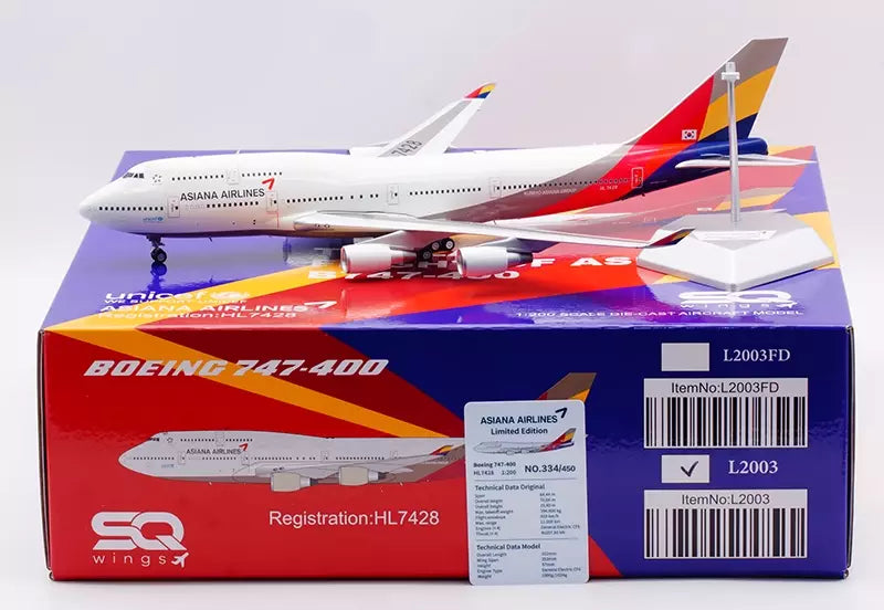 SQ Wings Asiana Airlines "Last Asiana Airlines Boeing 747-400" Boeing B747-400 HL7428 1/200 Scale