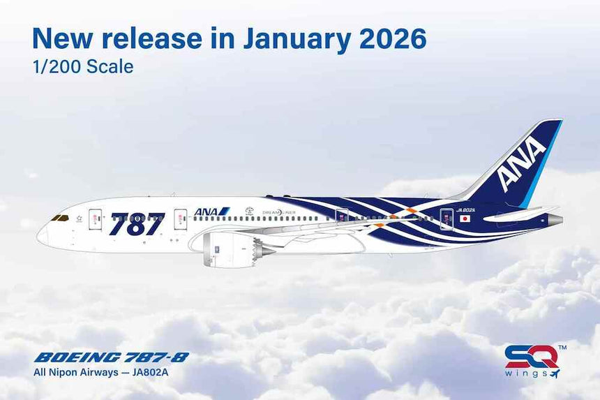 SQ Wings All Nippon Airways Special Delivery Livery Boeing B787-8 JA802A 1/200 Aircraft Scale Model