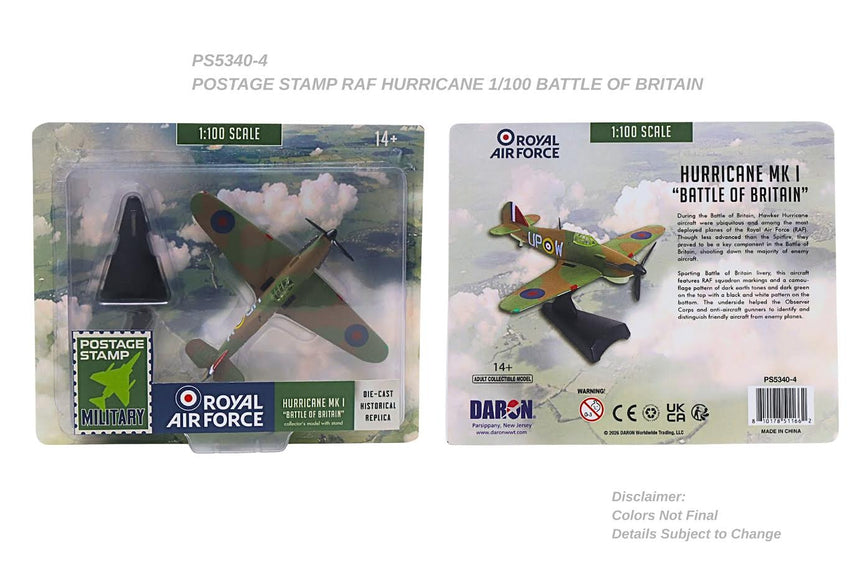 Postage Stamp Military RAF Hurricane – Battle Of Britain 1/100 Aircraft Scale Model
