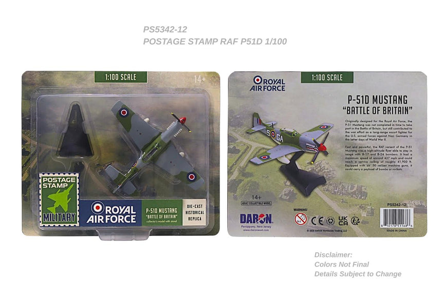 Postage Stamp Military RAF P-51D Mustang 1/100 Aircraft Scale Model