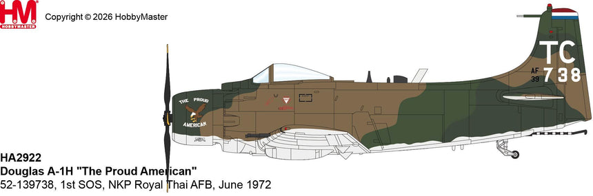 Hobby Master Douglas A-1H "The Proud American" 52-139738, 1st SOS, NKP Royal Thai AFB, June 1972 1/72 Aircraft Scale Model