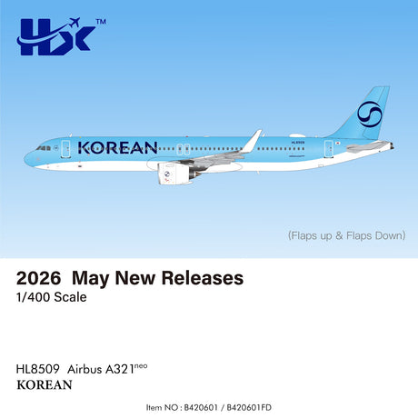 HX Models Korean Air Airbus A321 HL8509 Flaps Down New Livery 1/400