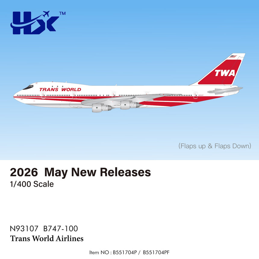 HX Models Trans World Airlines Boeing 747-100 N93107 Flaps Down 1/400