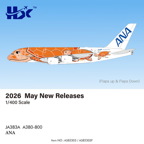 HX Models ANA Airbus A380 JA383A Flaps Down Flying Honu-Lani Orange Turtle 1/400