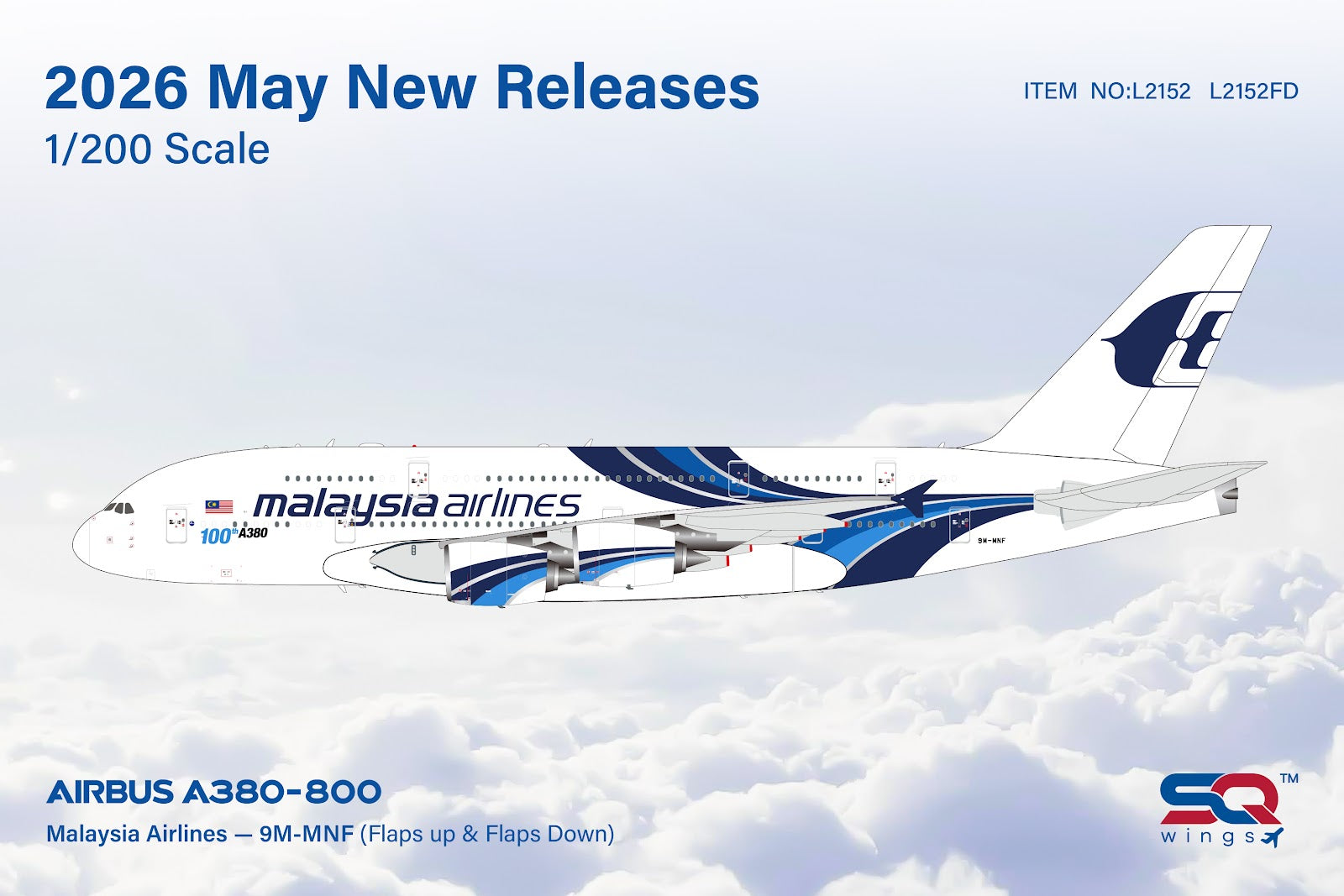 SQ Wings Malaysia Airlines Airbus A380 9M-MNF 1/200 Scale Model
