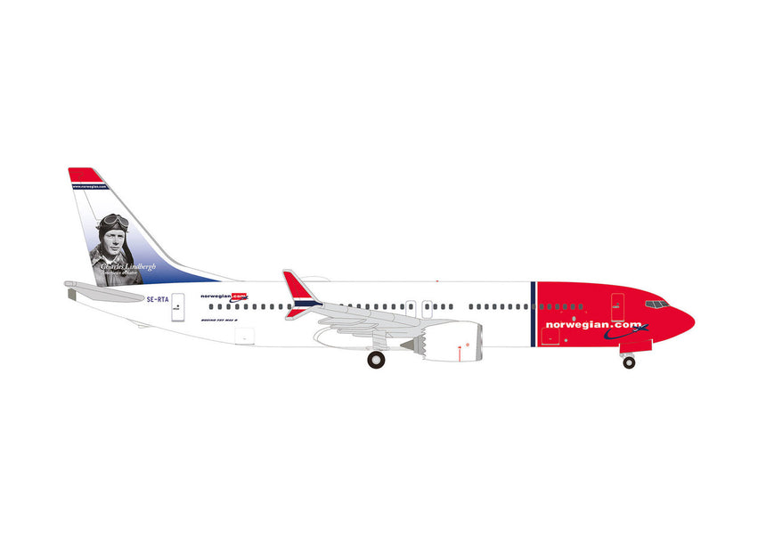 Herpa Norwegian Air Shuttle Boeing 737 Max 8 - SE-RTA "Charles Lindbergh" 1/500 Scale