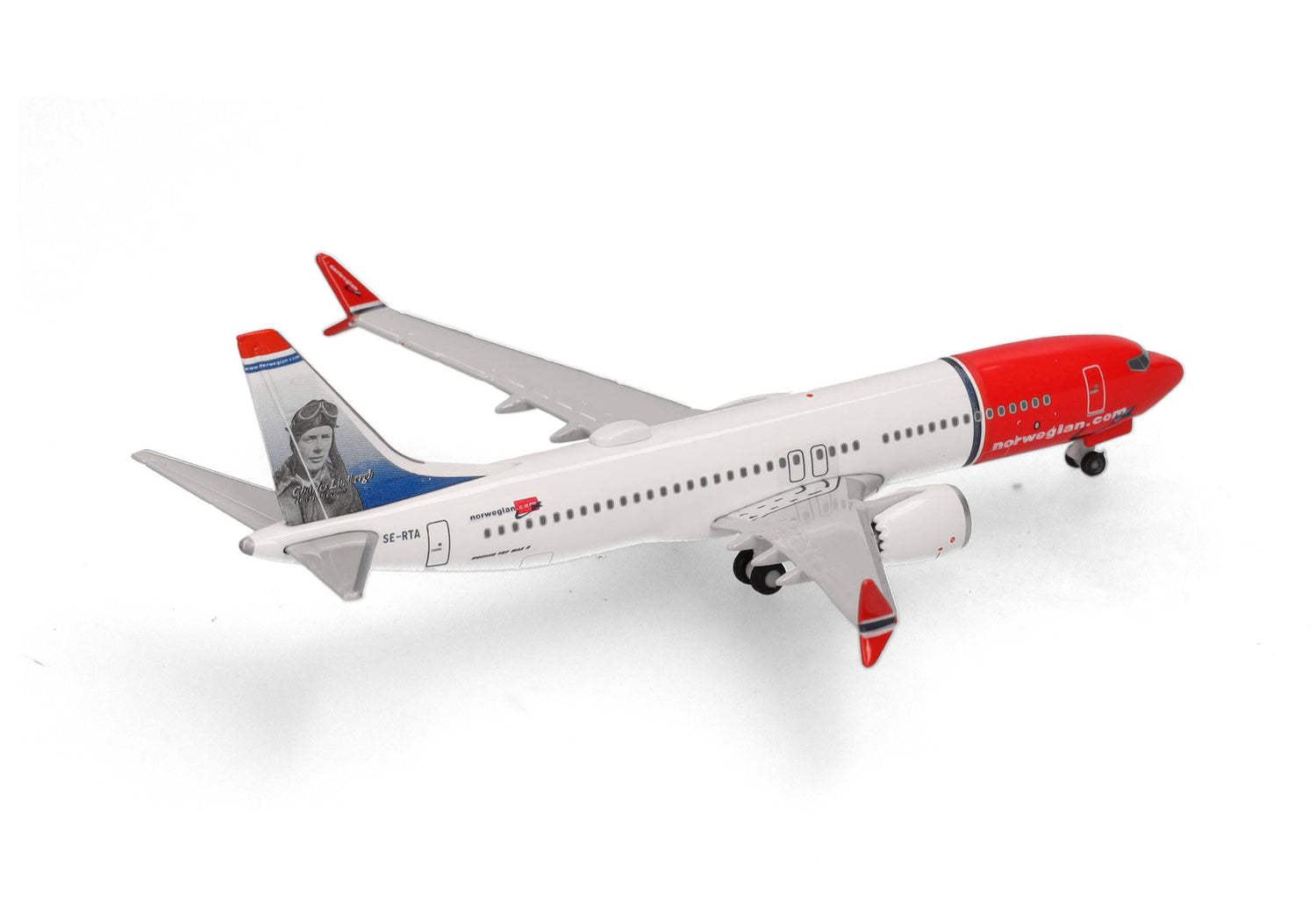 Herpa Norwegian Air Shuttle Boeing 737 Max 8 - SE-RTA "Charles Lindbergh" 1/500 Aircraft Scale Model