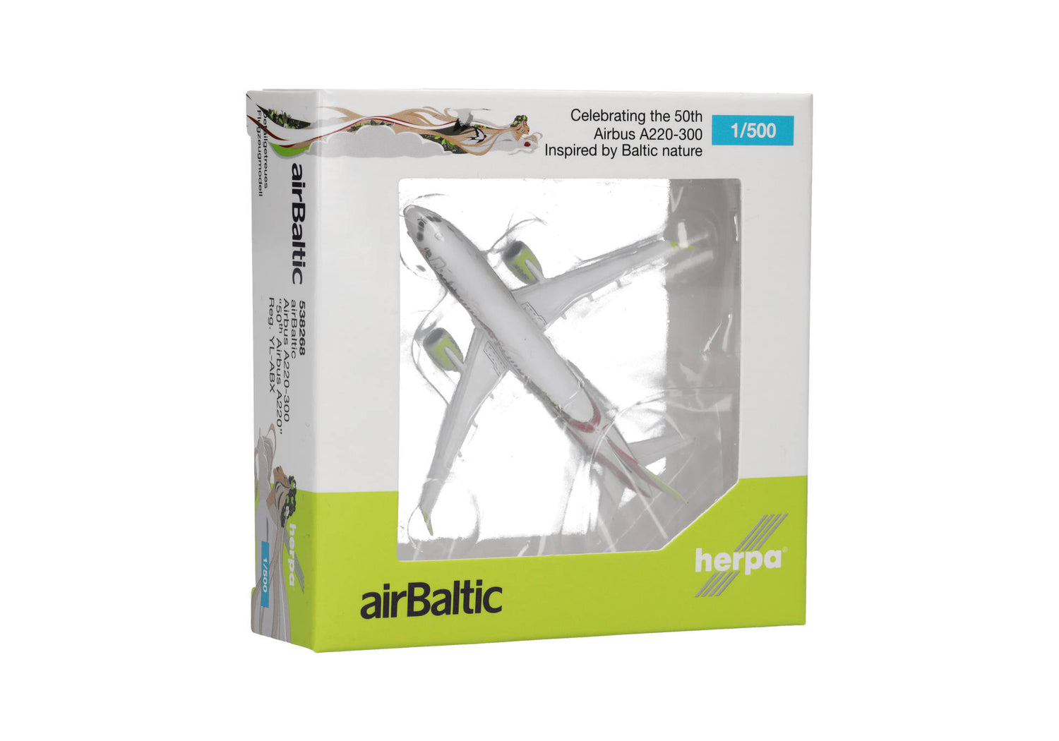 Herpa airBaltic Airbus A220-300 "50th A220" - YL-ABX 1/500 Scale