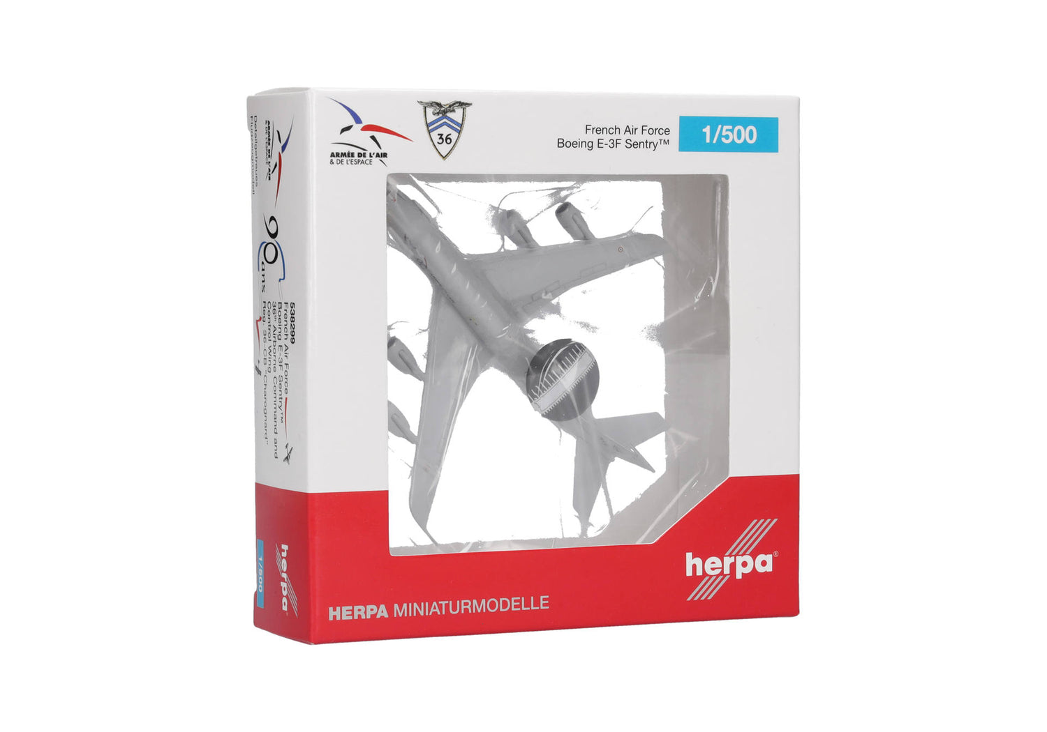 Herpa French Air Force Boeing E-3F Sentry - 36th Airborne Command and Control Wing - 90th Anniversary – 36-CB "Charognard" 1/500 Scale