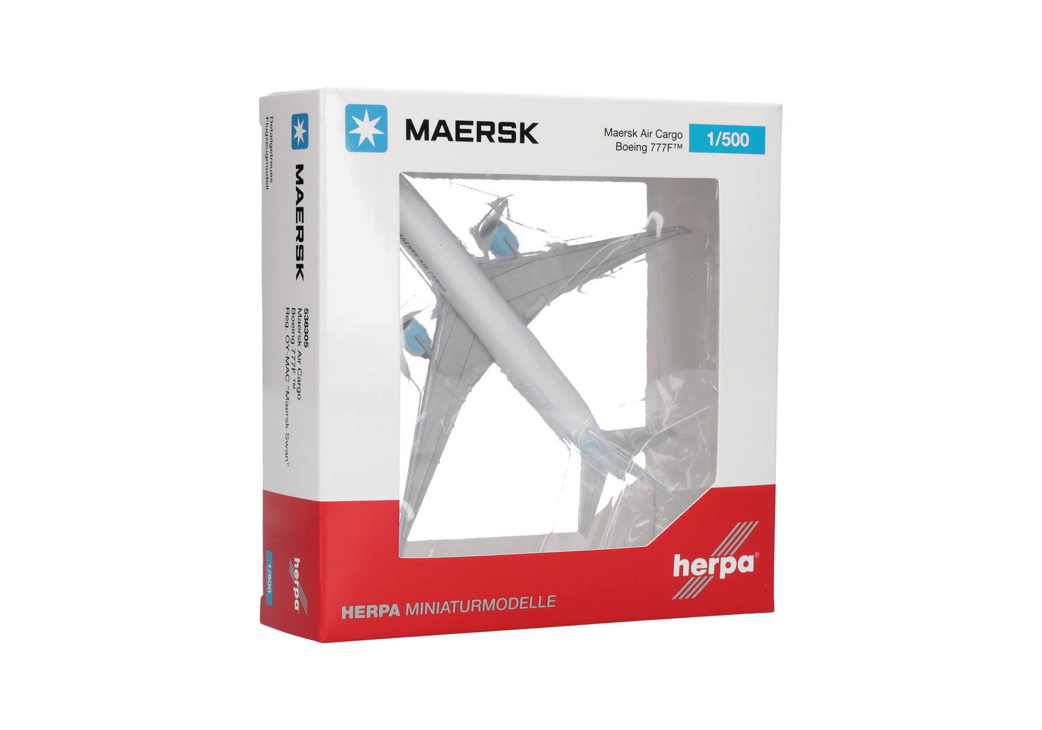 Herpa Maersk Air Cargo Boeing 777F – OY-MAC "Maersk Swan" 1/500 Aircraft Scale Model