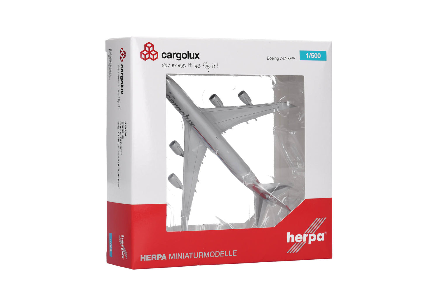 Herpa Cargolux Boeing 747-8F – LX-VCN "Spirit of Schengen" 1/500 Aircraft Scale Model