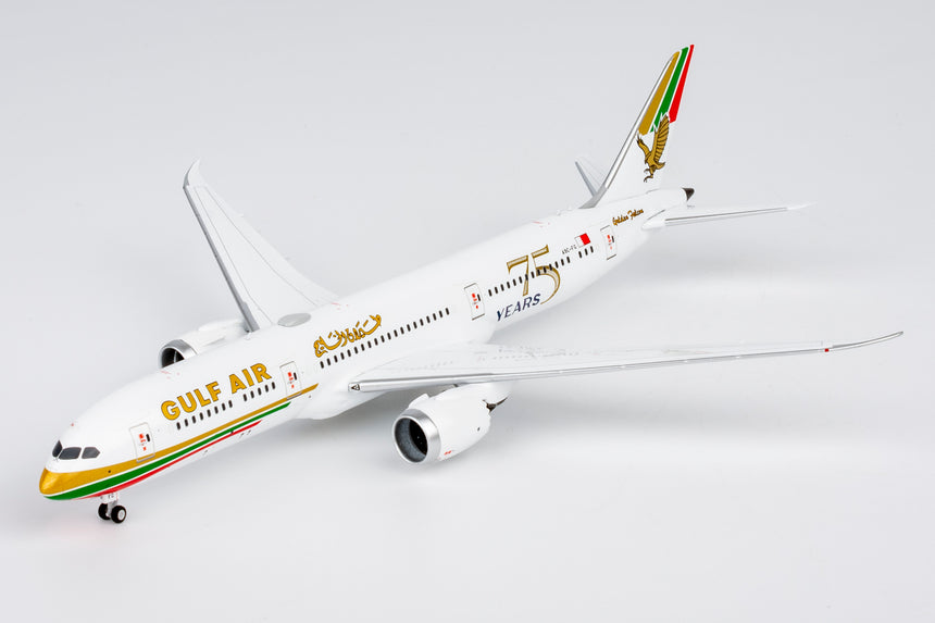 NG Models Gulf Air Boeing 787-9 Dreamliner A9C-FG (1976 retro cs, "75 Years" sticker) 1/400 Aircraft Scale Model
