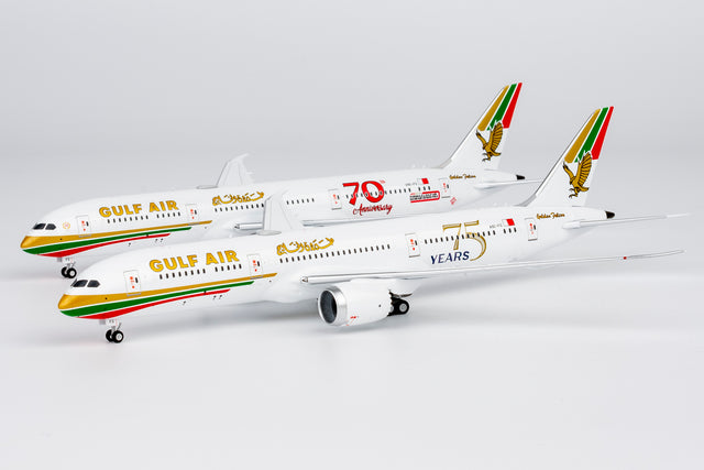 NG Models Gulf Air Boeing 787-9 Dreamliner A9C-FG (1976 retro cs, "70 Years" sticker) 1/400 Aircraft Scale Model