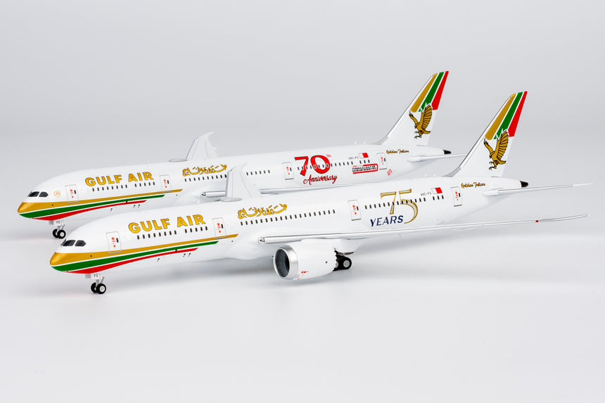 NG Models Gulf Air Boeing 787-9 Dreamliner A9C-FG (1976 retro cs, "70 Years" sticker) 1/400 Aircraft Scale Model