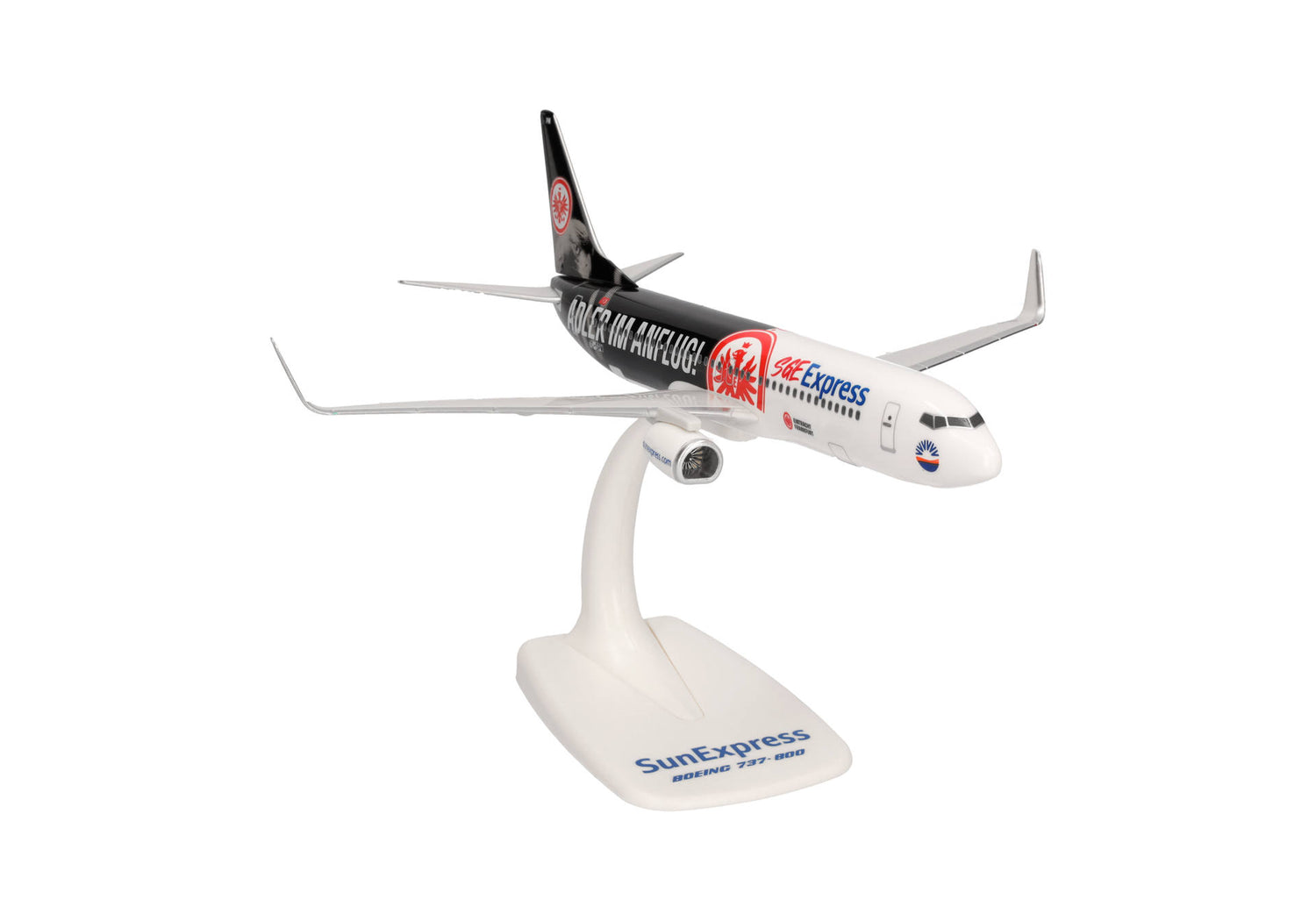 Herpa Snap Fit Sun Express Boeing 737-800 "Eintracht Frankfurt - SGE Express - "Eagle in Flight" – TC-SPM 1/200 Aircraft Scale Model