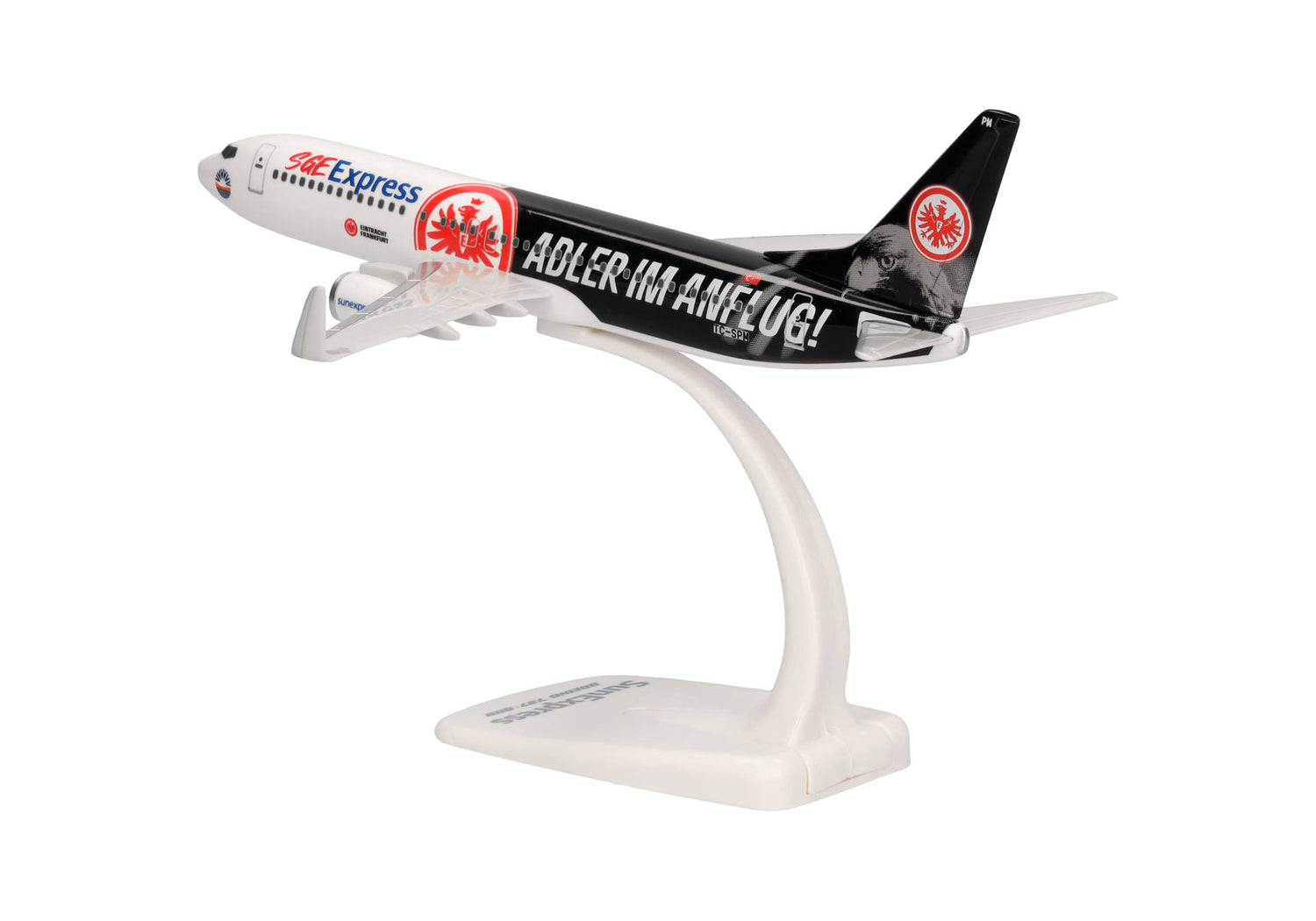 Herpa Snap Fit Sun Express Boeing 737-800 "Eintracht Frankfurt - SGE Express - "Eagle in Flight" – TC-SPM 1/200 Aircraft Scale Model