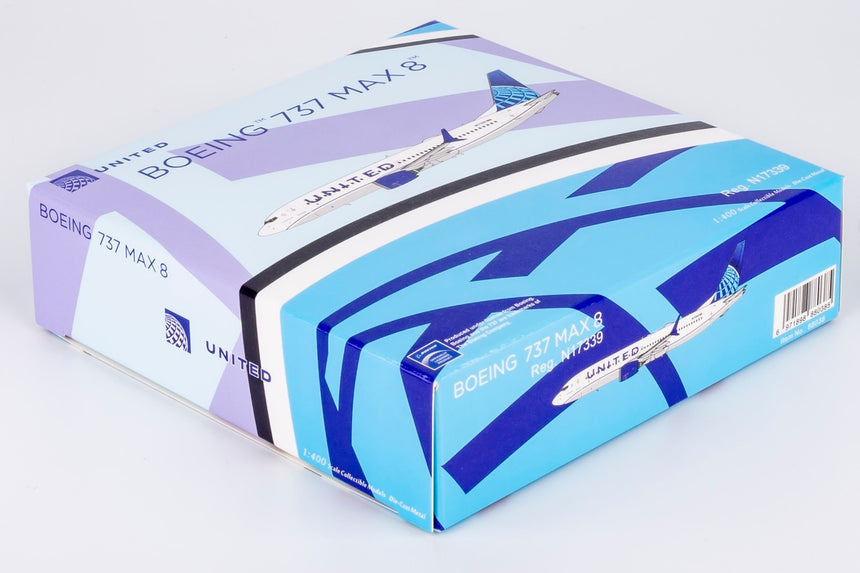 NG Models United Airlines Blue Evolution colors Boeing B737 MAX 8 N17339 1/400 Scale