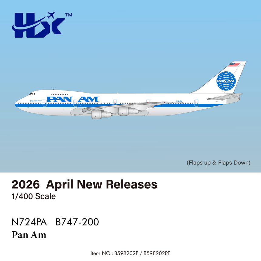 HX Models Pan Am Boeing B747-200 "Clipper Fairwind" N724PA "Flaps Down" 1/400 Aircraft Scale Model