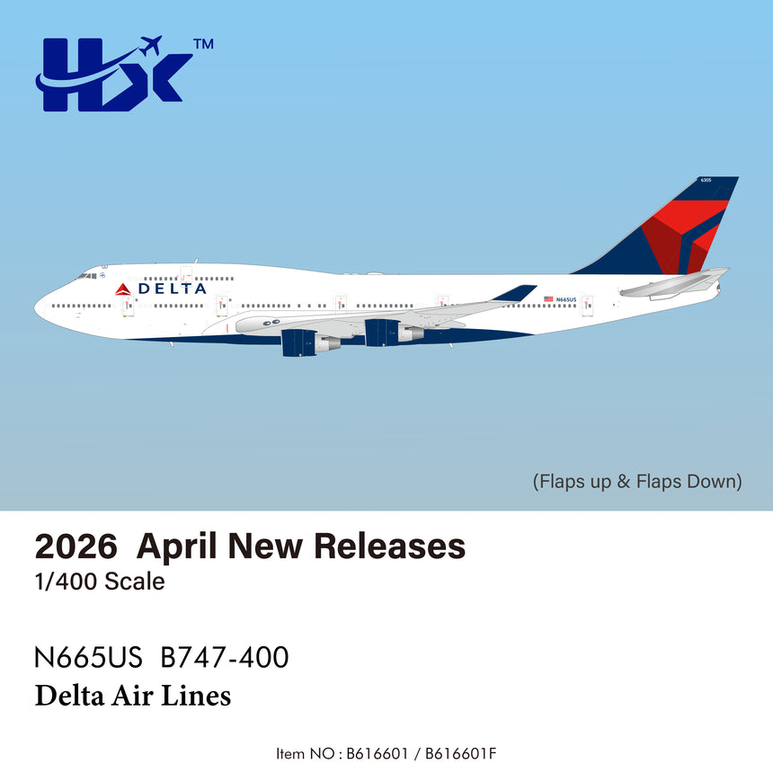 HX Models Delta Air Lines Boeing B747-400 N665US 1/400 Aircraft Scale Model