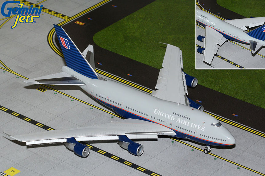 GeminiJets United Airlines Boeing 747SP N145UA (“battleship” livery w/ flaps down) 1/200 Aircraft Scale Model