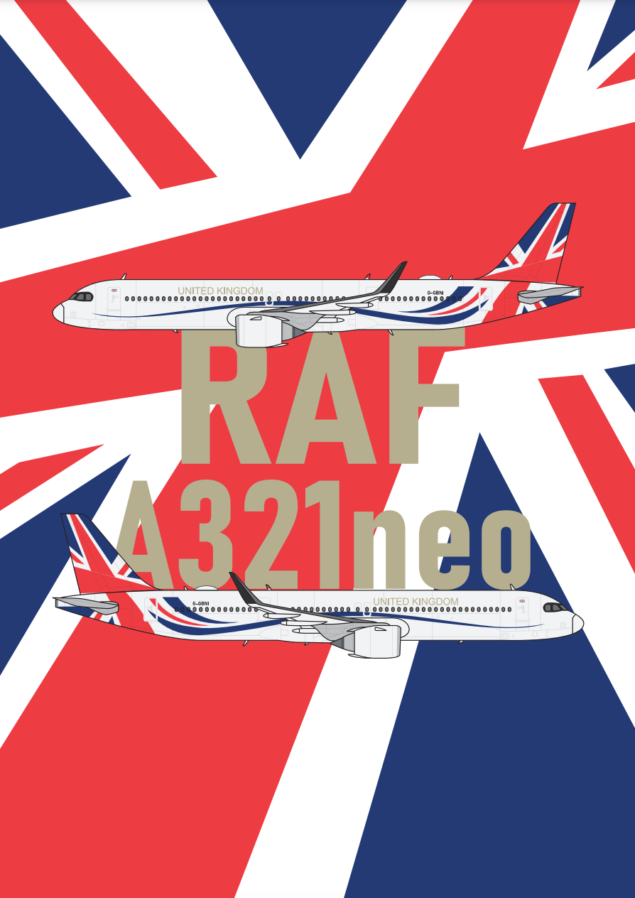 RAF 'UK Government' Airbus A321neo G-GBNI A3 'RAF A321neo' Portrait Poster