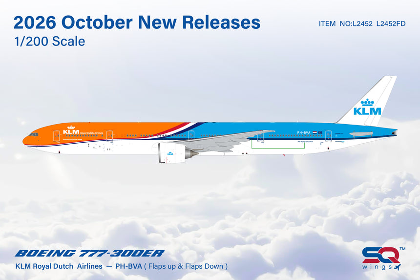 SQ Wings KLM Boeing B777-300ER PH-BVA Flaps Down "OrangePride" 1/200 Aircraft Scale Model