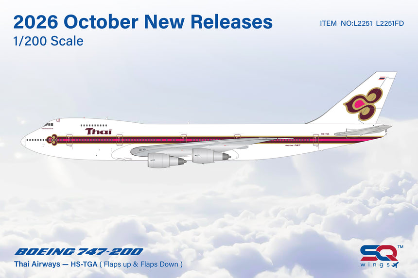 SQ Wings Thai Airways Boeing B747-200 HS-TGA Flaps Down 1/200 Aircraft Scale Model
