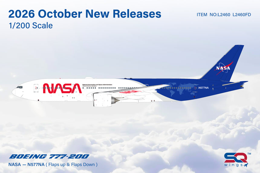 SQ Wings NASA Boeing B777-200 N577NA Flaps Down 1/200 Aircraft Scale Model