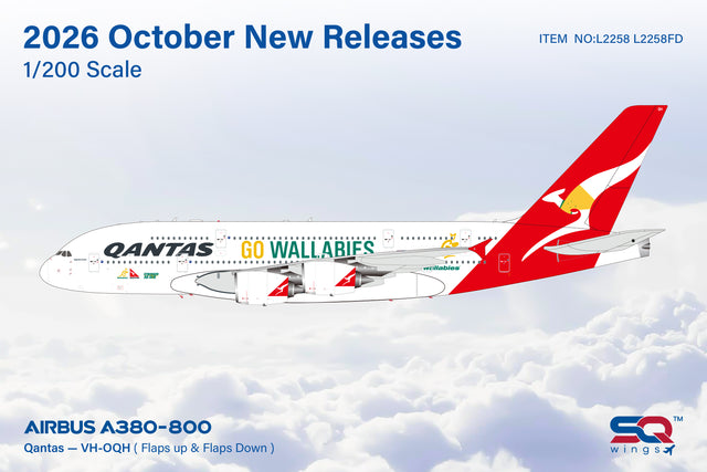 SQ Wings Qantas Airbus A380 VH-OQH Flaps Down "Go Wallabies" 1/200 Aircraft Scale Model
