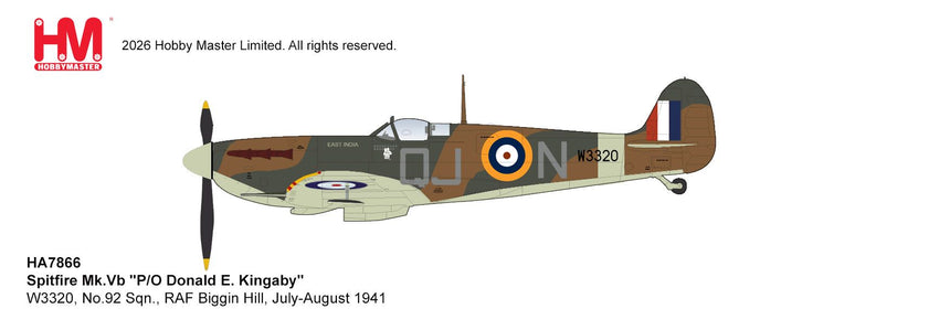 Hobby Master Spitfire Mk.Vb "P/O Donald E. Kingaby" W3320, No.92 Sqn., RAF Biggin Hill, July-August 1941 1/48 Aircraft Scale Model