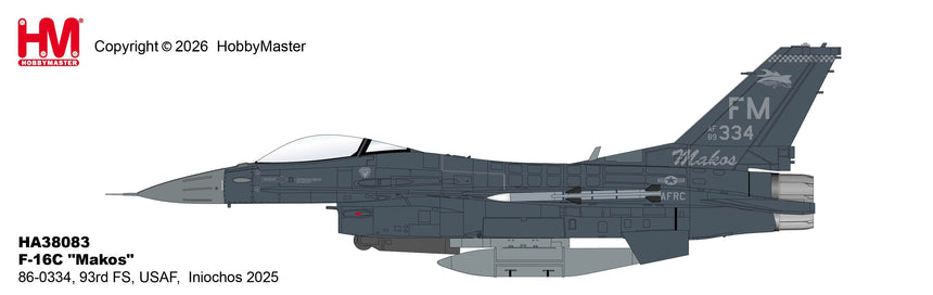 Hobby Master F-16C "Makos" 86-0334, 93rd FS, USAF,  Iniochos 2025 1/72 Aircraft Scale Model