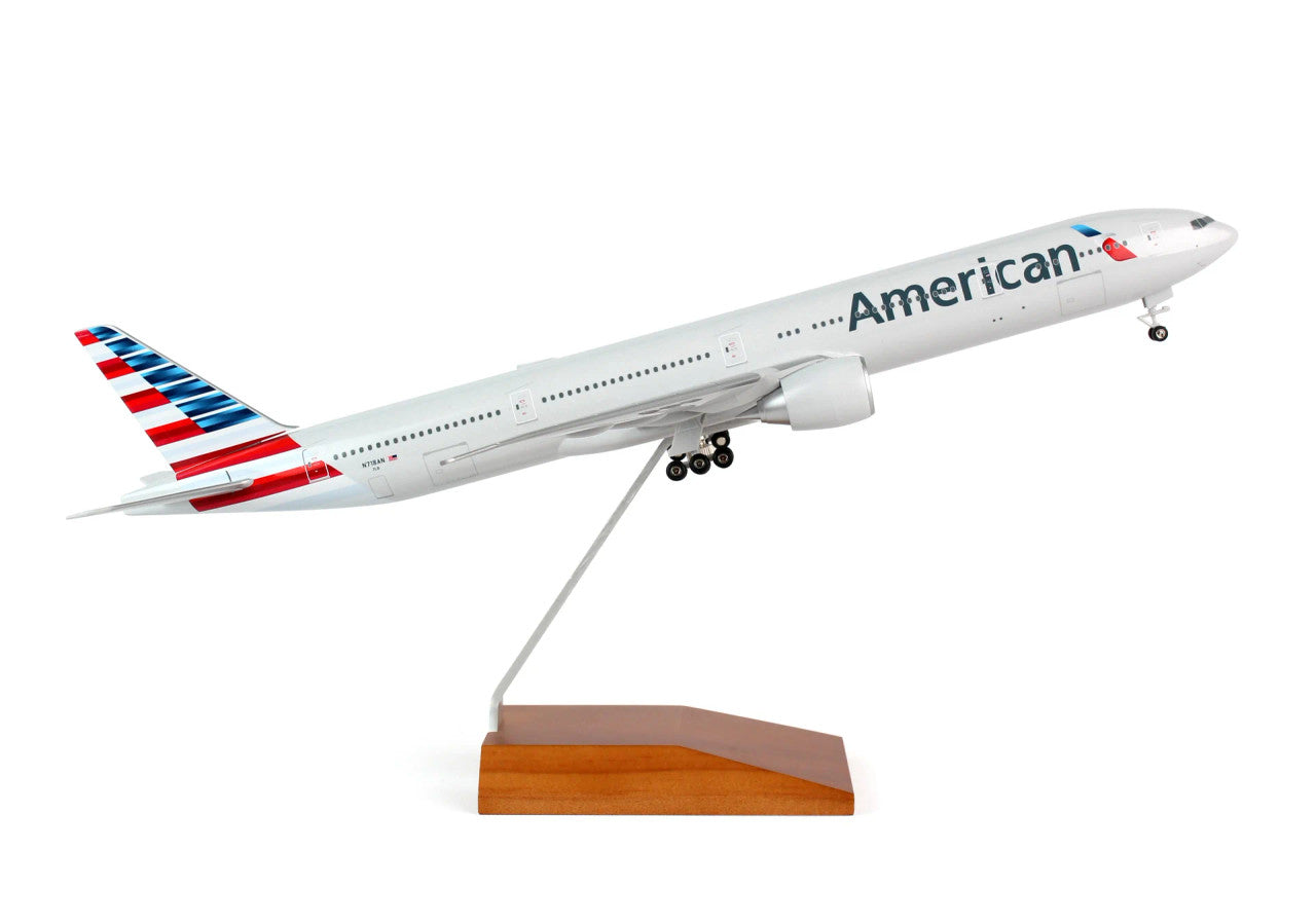 SkyMarks American Boeing 777-300 W/Gear & Wood Stand 1/200 Aircraft Scale Model