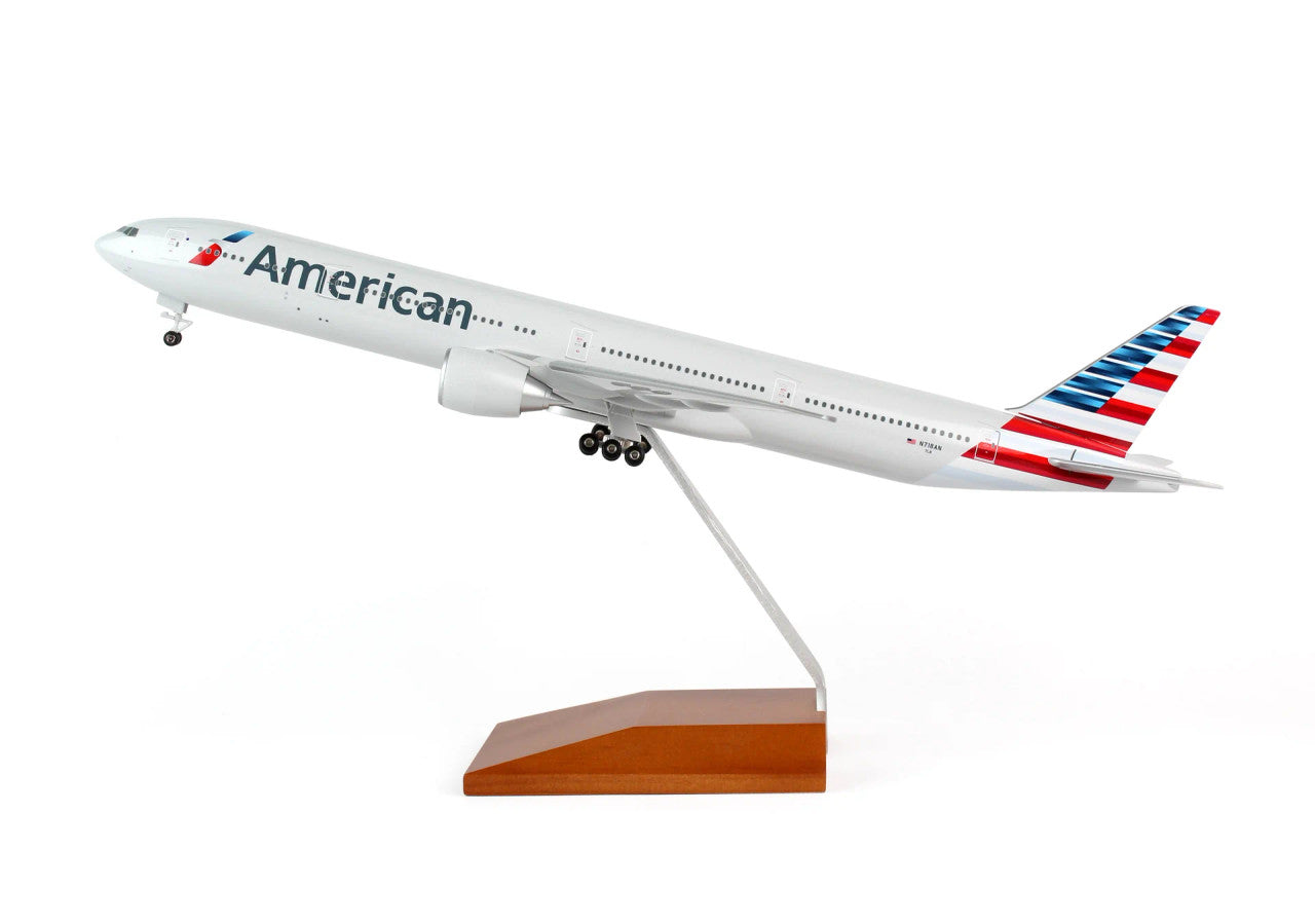 SkyMarks American Boeing 777-300 W/Gear & Wood Stand 1/200 Aircraft Scale Model